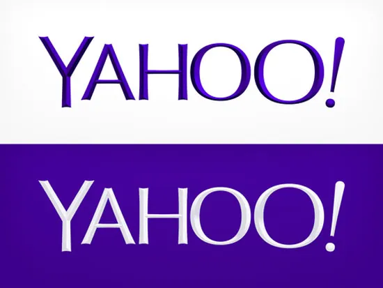 Comparación del logo clásico de Yahoo con el rediseño tipográfico lanzado en 2013